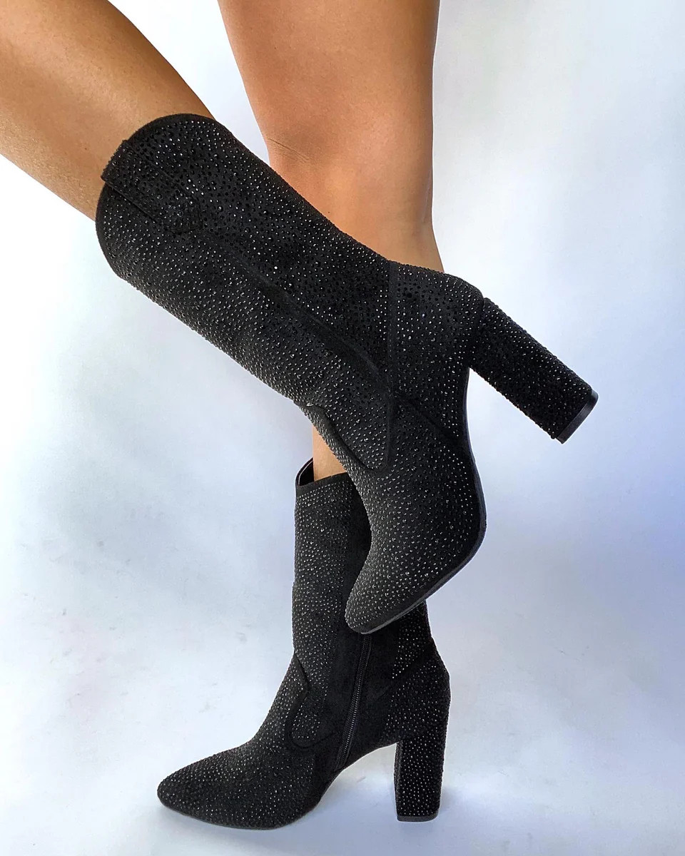 Broadway Rhinestone Boots- Black | Willow Boutique
