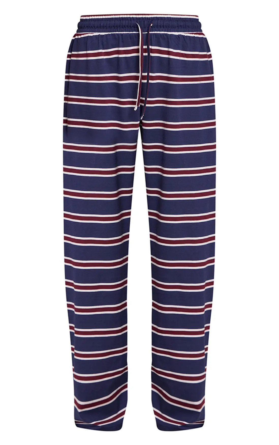 Navy Stripe Striped Wide Leg Drawstring Trousers | PrettyLittleThing US