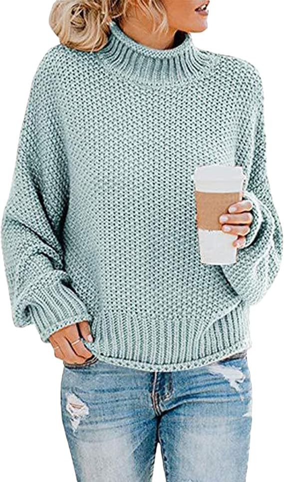 Womens Pullover Sweaters 2025 Fall Fashion Tops Long Sleeve High Neck Thick Knitted Trendy Classi... | Amazon (US)