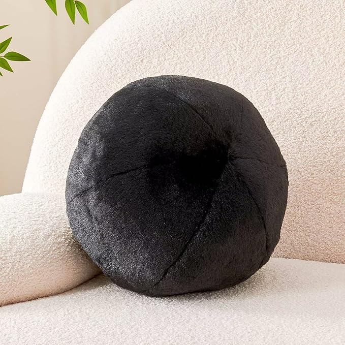 Uvvyui Black Ball Pillow, Cute Mini Round Throw Pillow Faux Rabbit Fur Room Decorative Throw Pill... | Amazon (US)