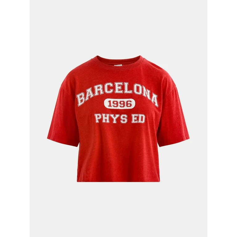 No Boundaries Boxy Cropped Graphic Tee with Short Sleeves, Women's | Walmart (US)