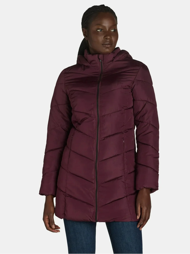 Big Chill Women's and Women's Plus Chevron Quilted Puffer Jacket with Hood, Sizes S-3X - Walmart.... | Walmart (US)