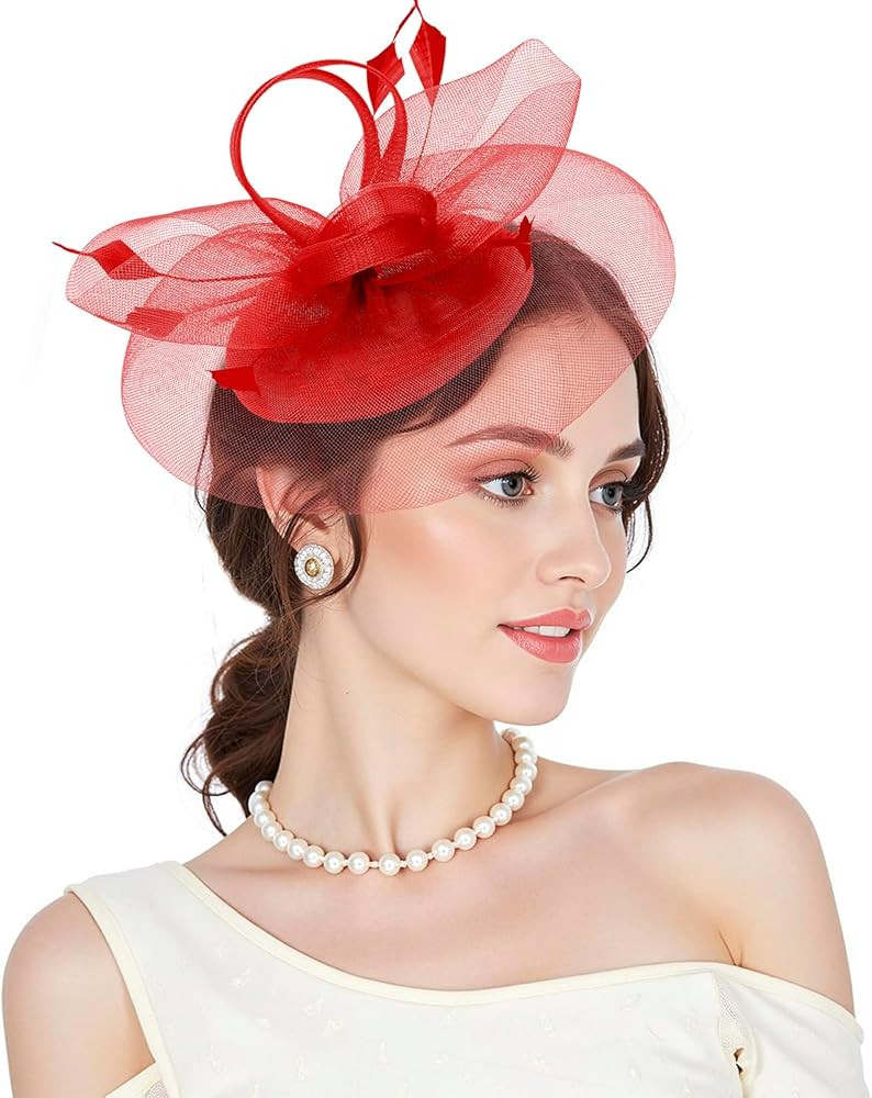 Fascinators Kentucky Derby Hats for Women 2025 Tea Party Hat with Feather Hair Clip Headwear for ... | Amazon (US)