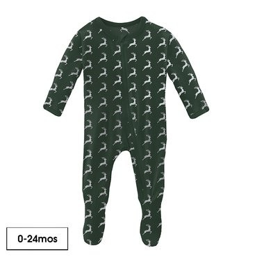 Print Footie with Zipper in Mountain View Reindeer | KicKee Pants