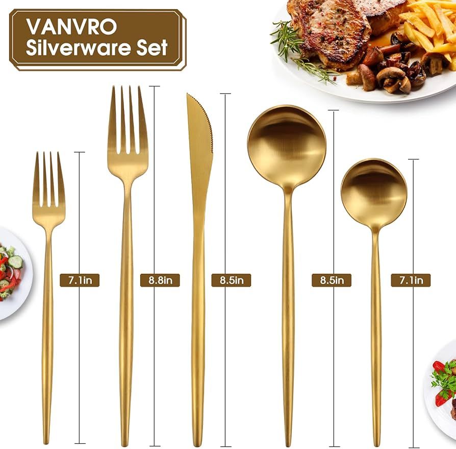 VANVRO Matte Gold Silverware Set, 20-Piece Stainless Steel Flatware Set, Tableware Cutlery Set Se... | Amazon (US)