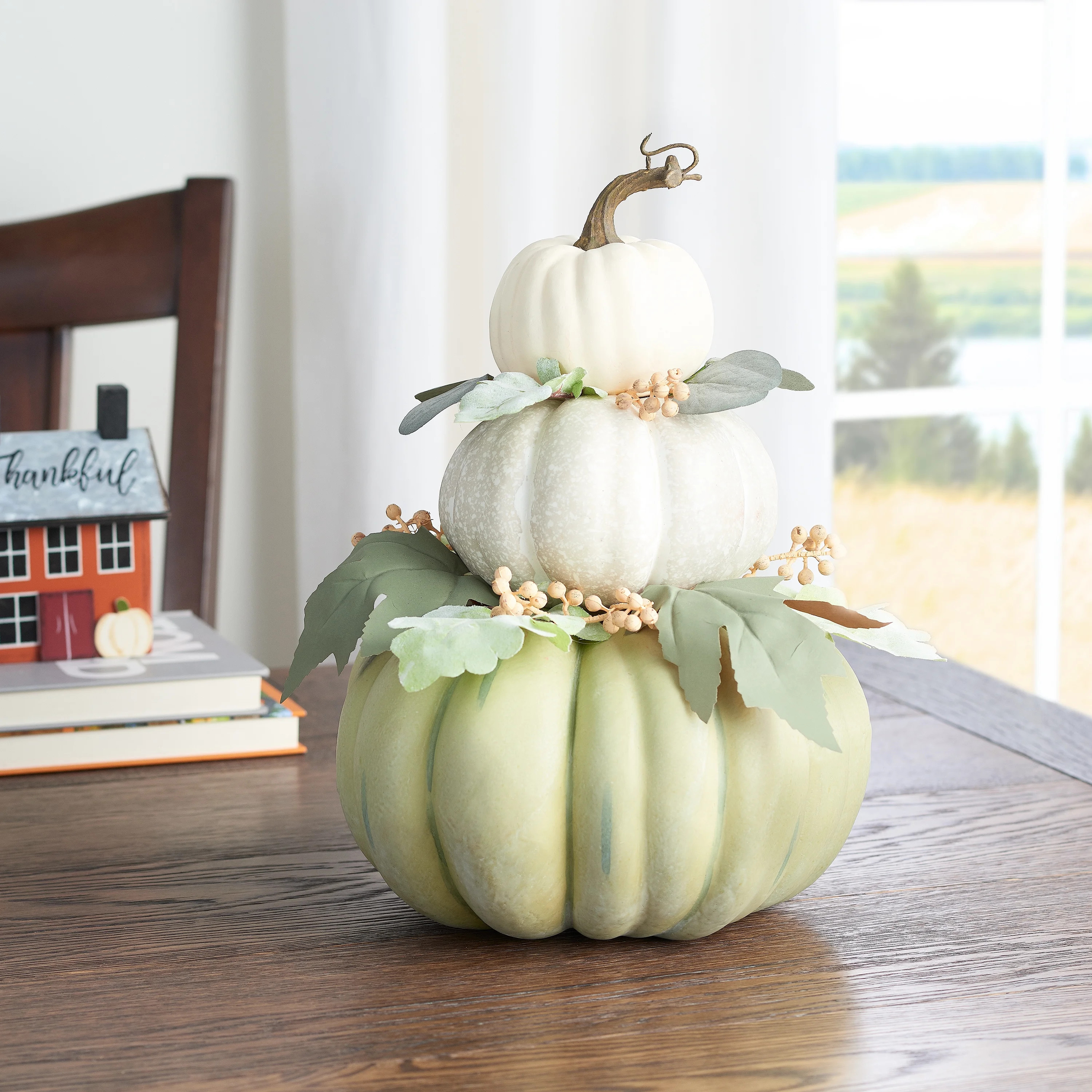 Way to Celebrate Harvest Foam Pumpkin Stack Decoration, Green Color, 14.4" Tall - Walmart.com | Walmart (US)
