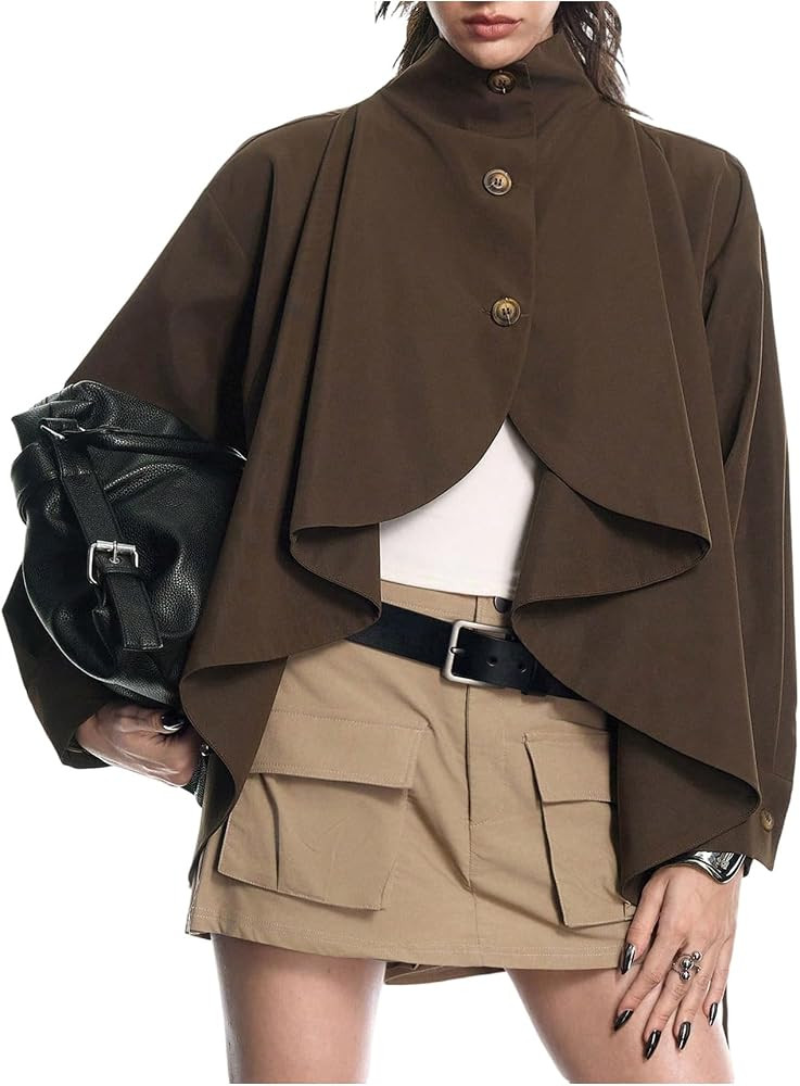 Women's Oversized Trench Coats Long Sleeve Asymmetrical Jackets | Amazon (US)