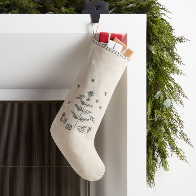 Scandi Heritage Tree Linen Kids Christmas Stocking + Reviews | Crate & Kids | Crate & Barrel