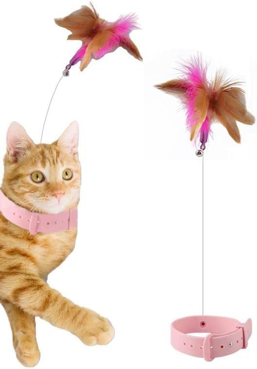 2024 Upgraded Cat Teasing Wand Silicone Collar Hands Free Toy with Bell and Feathers (Flamingo Pi... | Amazon (US)
