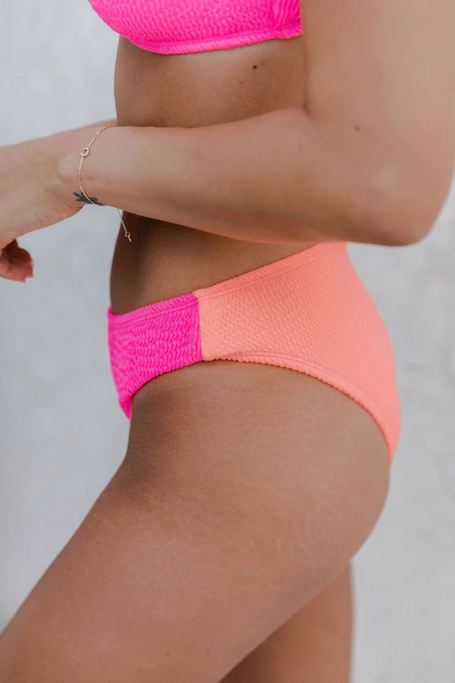 Message In A Bottle Pink/Orange Textured Ring Link Bikini Bottoms | The Pink Lily Boutique