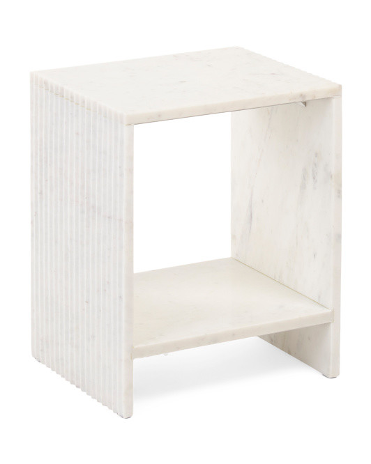 Marble Side Table With Fluted Design And Shelf | TJ Maxx