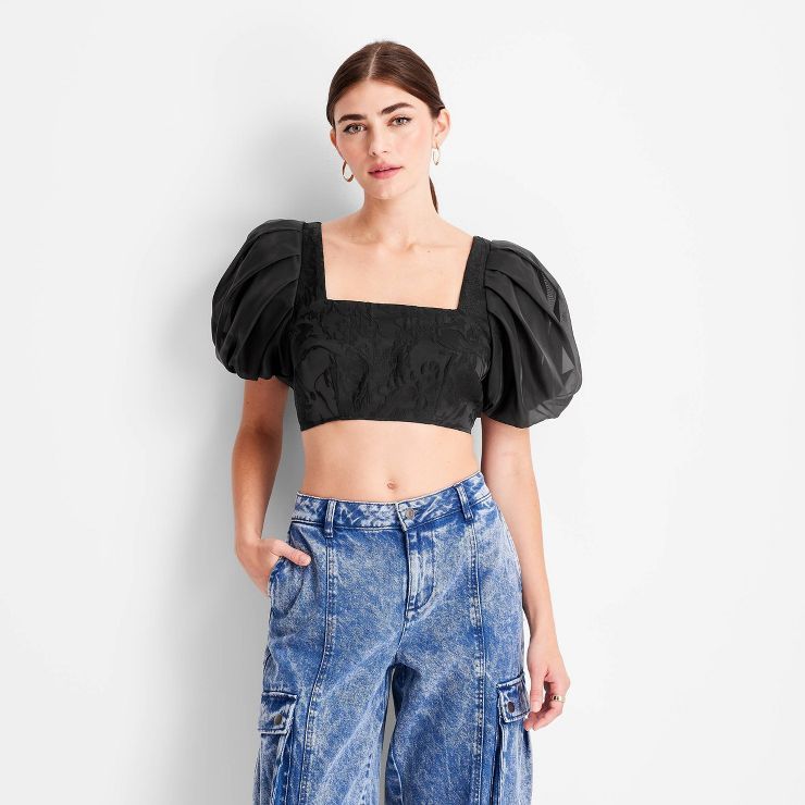 Women's Puff Short Sleeve Organza Cropped Blouse - Future Collective™ with Kahlana Barfield Bro... | Target