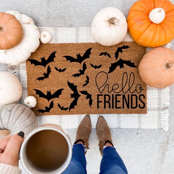 Bats Doormat | Halloween Doormat | Halloween Colors Doormat | Cute Doormat | Candy Doormat | Fall... | Etsy (US)