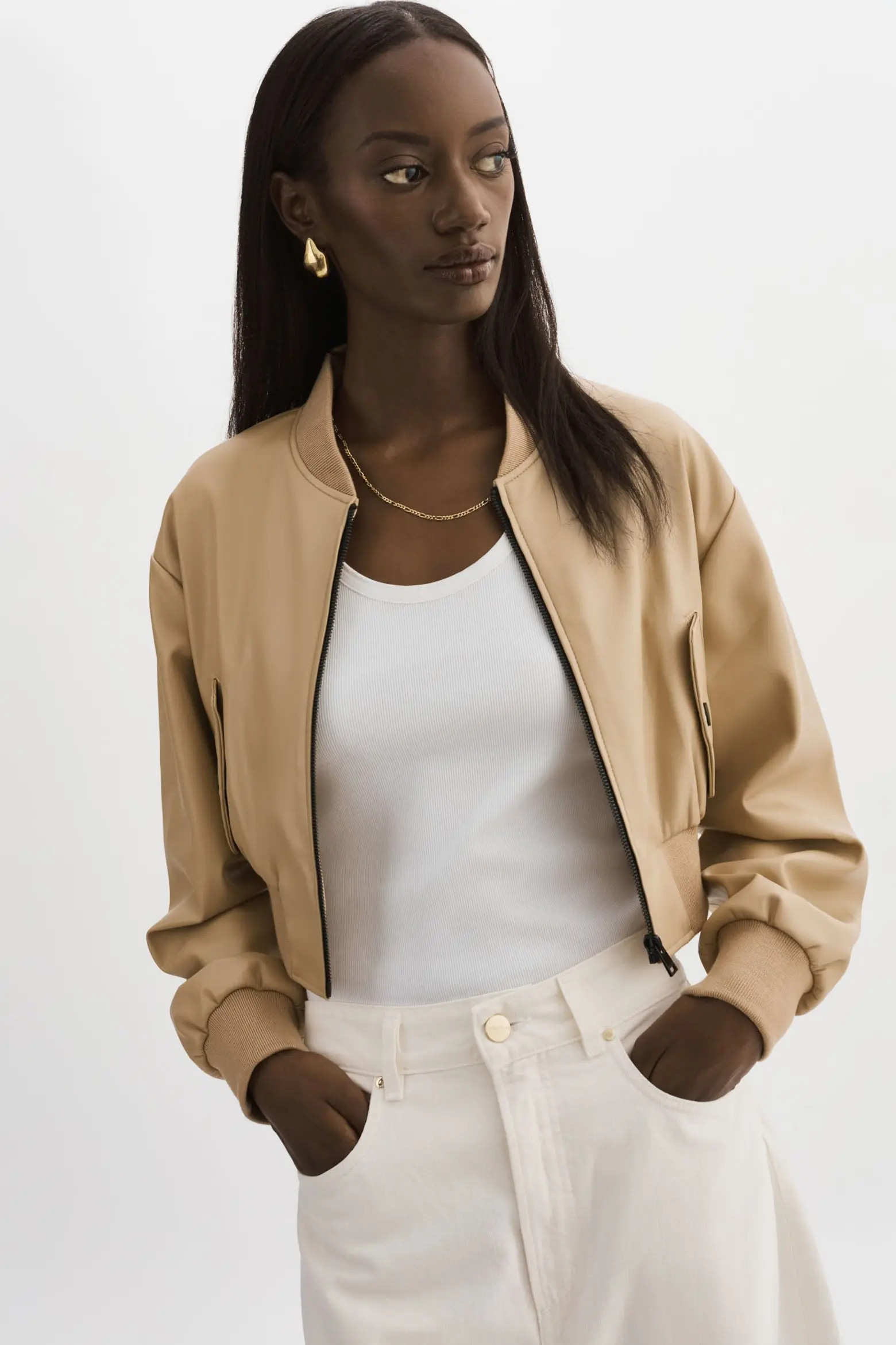 EVELIN | Cropped Faux Leather Bomber Jacket (Women) | Nordstrom | Nordstrom