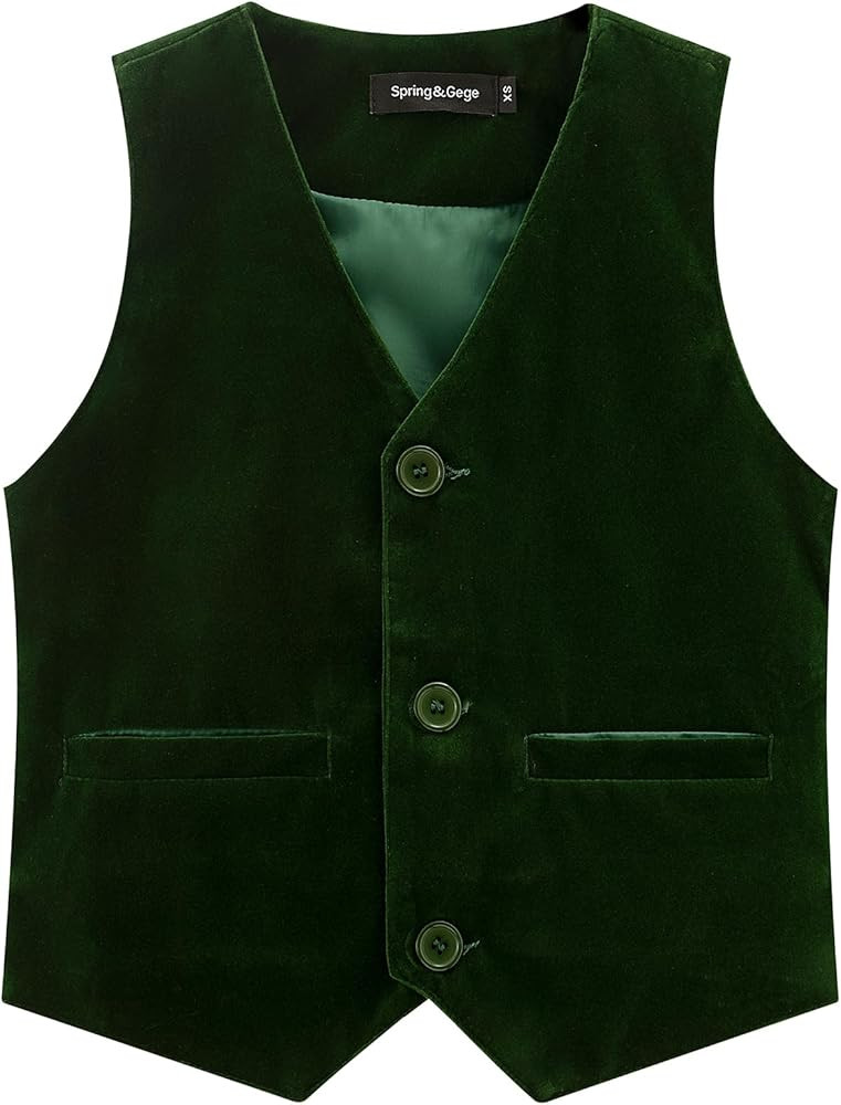 Spring&Gege Boys Girls Velvet Suit Vest Formal Dress Waistcoat with Pockets, Size 4-12 Years | Amazon (US)