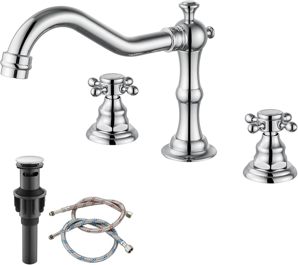 gotonovo 3 Hole Widespread Bathroom Sink Faucet Double Cross Handle Mixer Tap Faucet for Bathroom... | Amazon (US)