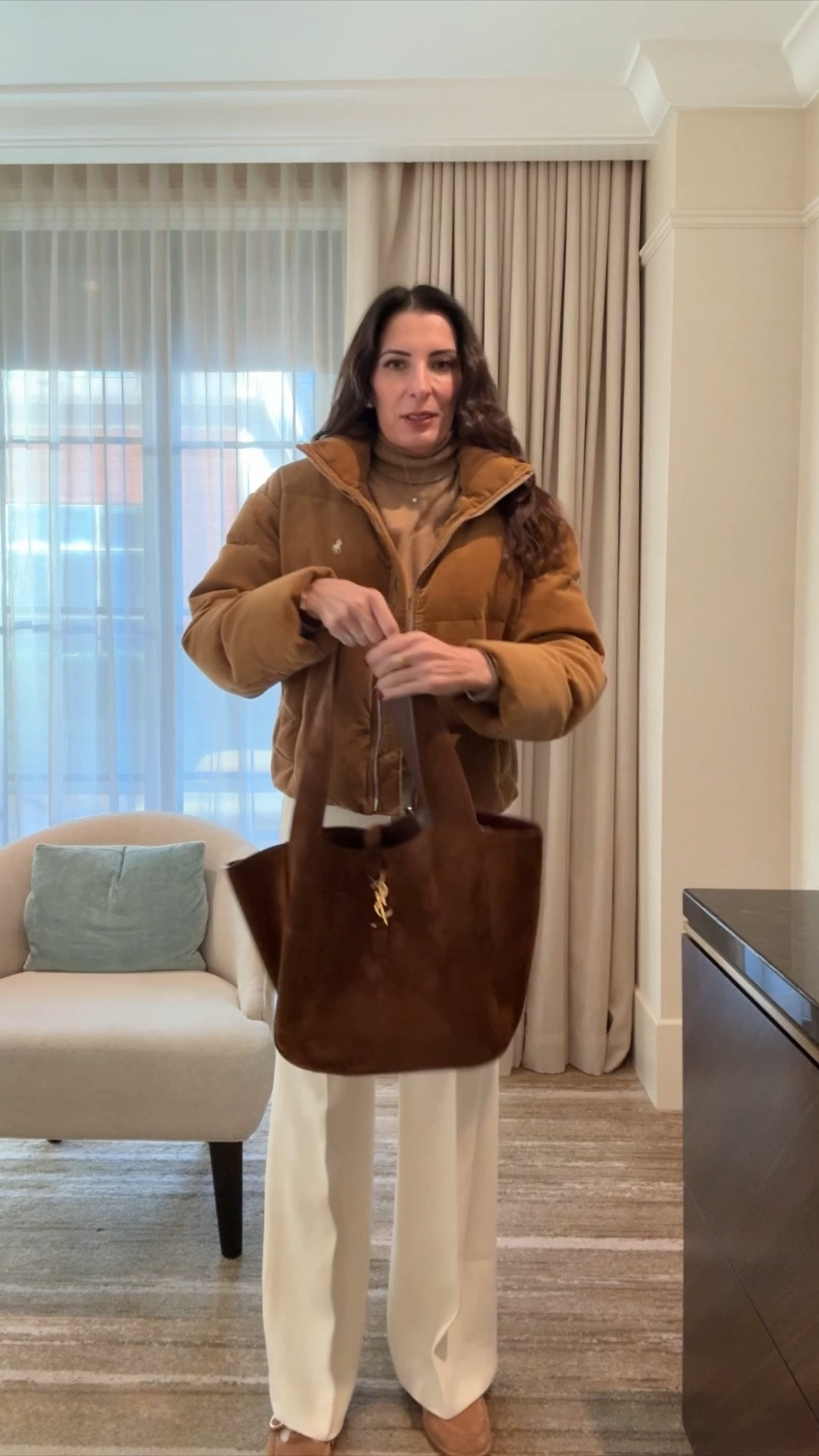 Ralph Lauren puffer jacket and Jcrew wide leg trousers on a cold day 

#LTKOver40 #LTKMidsize