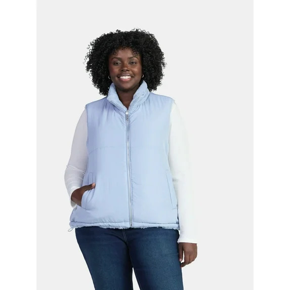 Time and Tru Women's and Women's Plus Faux Fur Reversible Vest, Sizes XS-2X - Walmart.com | Walmart (US)