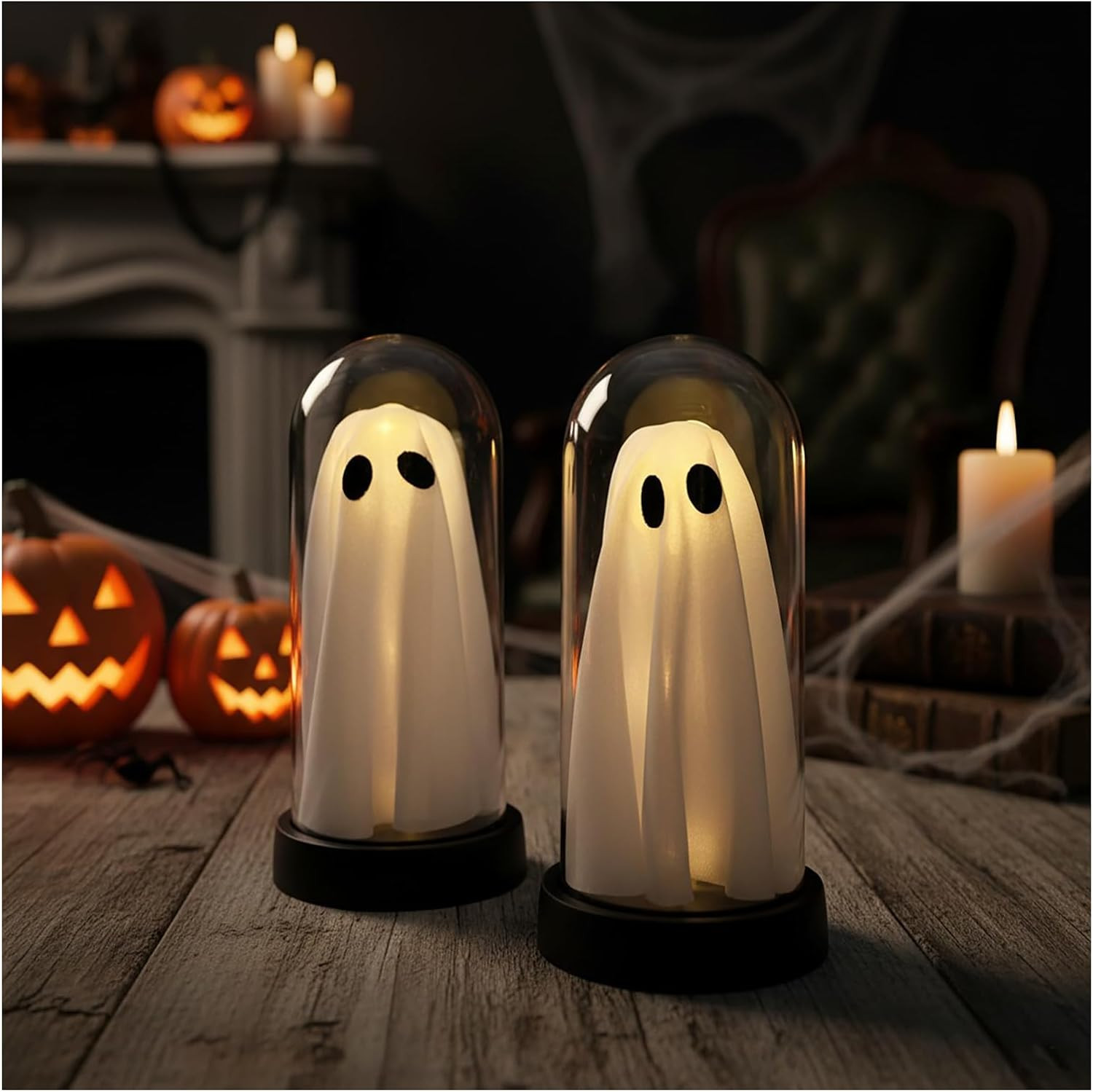 Halloween Decorations Indoor - 2 Pack Light Up Ghost Decor, Glowing Cute Ghost for Home, Tabletop... | Amazon (US)