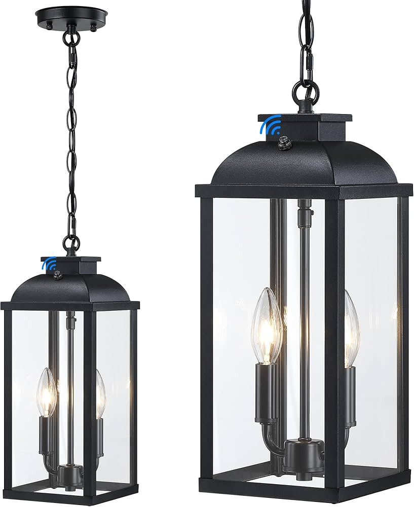 Large Outdoor Pendant Light 2-Light, 15.8" Dusk to Dawn Exterior Hanging Lights Fixture with Clea... | Amazon (US)