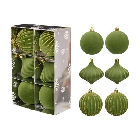 Aursykel Christmas Decorations Christmas Tree Decorations of 6 Flocked Suede Ornament Balls Lightweight Holiday Tree Hanging Decor for Home Office Party Shatterproof Christmas Ornament 3.1in Green | Walmart (US)