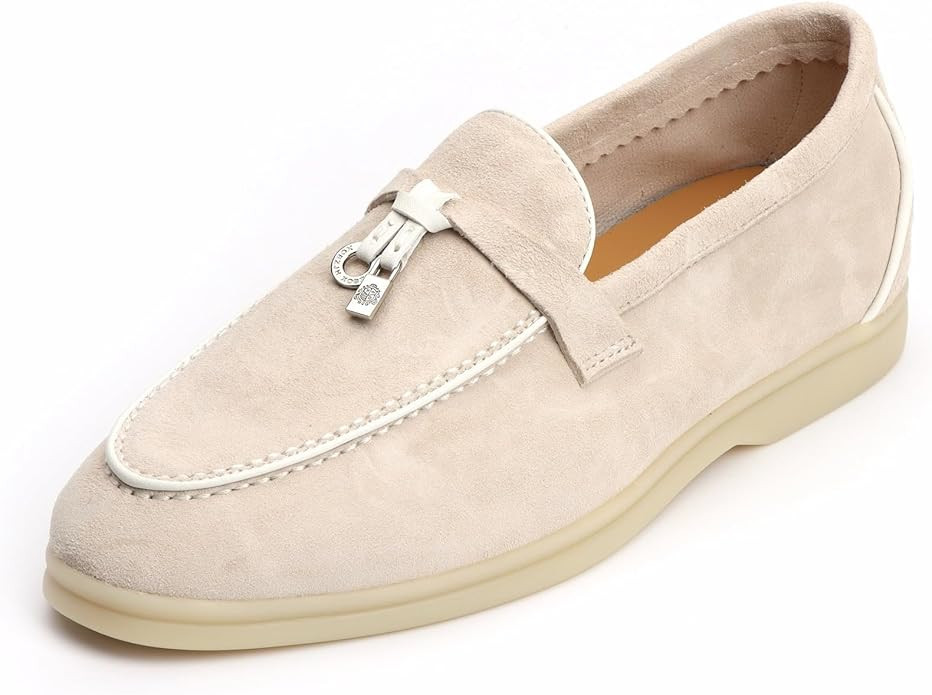 XOBZJH Women's Leather Suede Loafers Flats – Slip-On Penny Loafers with Soft, Comfortable Drivi... | Amazon (US)