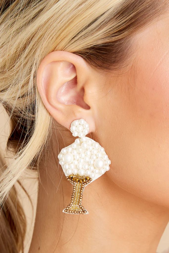 Cheers To Today White And Gold Beaded Earrings | Red Dress 