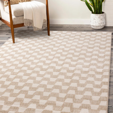 Charlanne Collection Geometric Cream Beige Indoor Area Rug