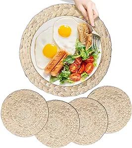 Decocoon Set of 4 White Washed Water Hyacinth Round Placemats for Dining Table|Rustic Round Place... | Amazon (US)