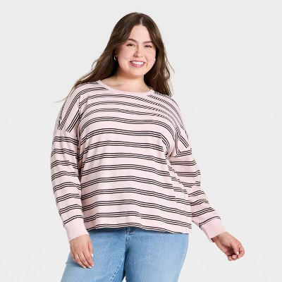 Women's Long Sleeve Vintage T-Shirt - Universal Thread™ Pink Striped 3X | Target