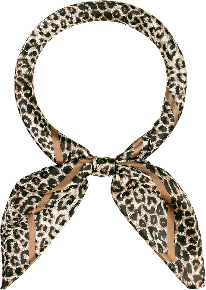 Women's Leopard 35" Large Square Scarves, Silk Feeling Satin Shawl Head Wrap Neck Scarf Bandanas | Amazon (US)