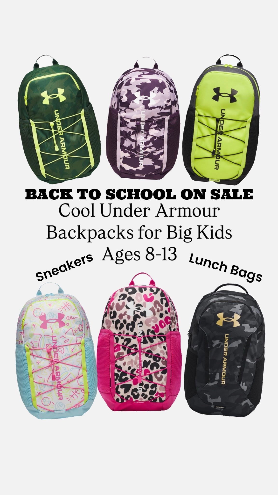 Sale alert! Check out these awesome back to school sporty Under Armour backpacks for big kids, including boys and girls, third grade through middle school! Plus, pick out matching lunch bags and even sneakers to complete the set!￼ The prints and colors are trending and stylish for the coolest kids in school. ￼

#LTKKids #LTKSaleAlert #LTKmomlife