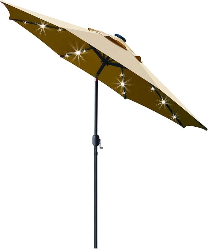 Sunnyglade 9' Solar LED Lighted Patio Umbrella with 8 Ribs/Tilt Adjustment and Crank Lift System ... | Amazon (US)
