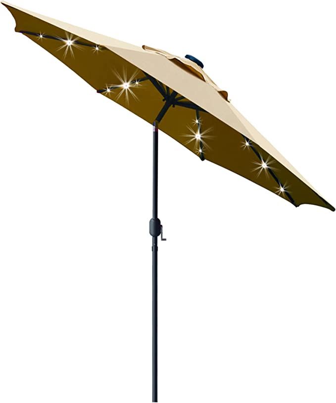 Sunnyglade 9' Solar 24 LED Lighted Patio Umbrella with 8 Ribs/Tilt Adjustment and Crank Lift Syst... | Amazon (US)