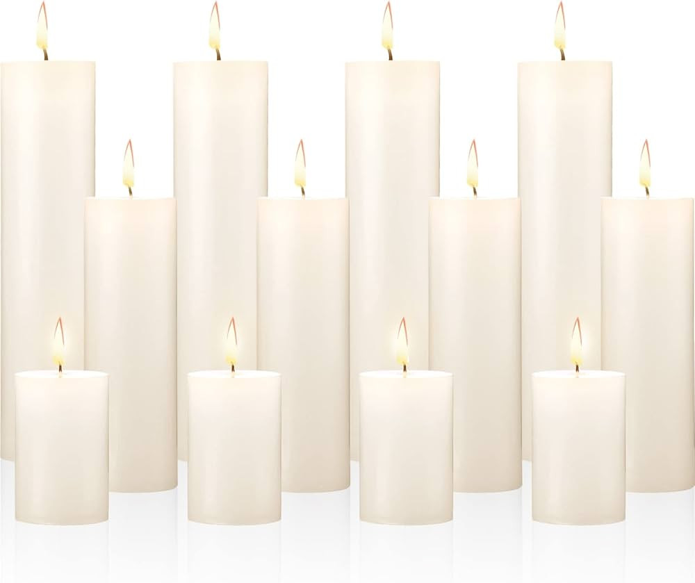 4 Sets 12 Pieces Ivory Pillar Candles Dripless Unscented Candles Paraffin Wax Tall Candles for Re... | Amazon (US)