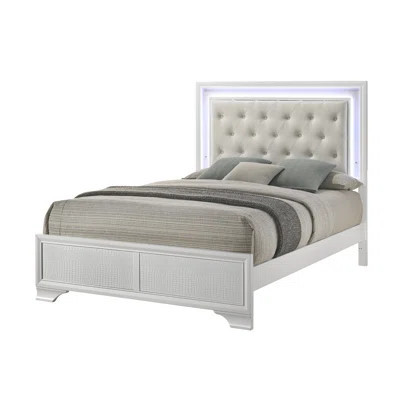 1pc Modern Textured Finish Tufted Headboard Upholstered Integrated LED Lighting Panel Bed Button Tufted Wooden Bedroom Furniture | Wayfair North America