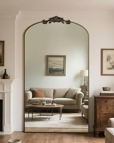 Antok Arched Full Length Mirror, 81"x41" Floor Mirror with Carved, Full Body Mirrors for HomeDecor, Standing/Halling Large Wall Mirror for Bedroom, Living Room, Cloakroom, Bronze, Retro Style | Amazon (US)