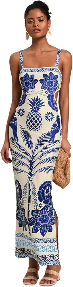 Floerns Women's Tropical Bow Tie Back Long Dress Sleeveless Split Vacation Maxi Dress | Amazon (US)