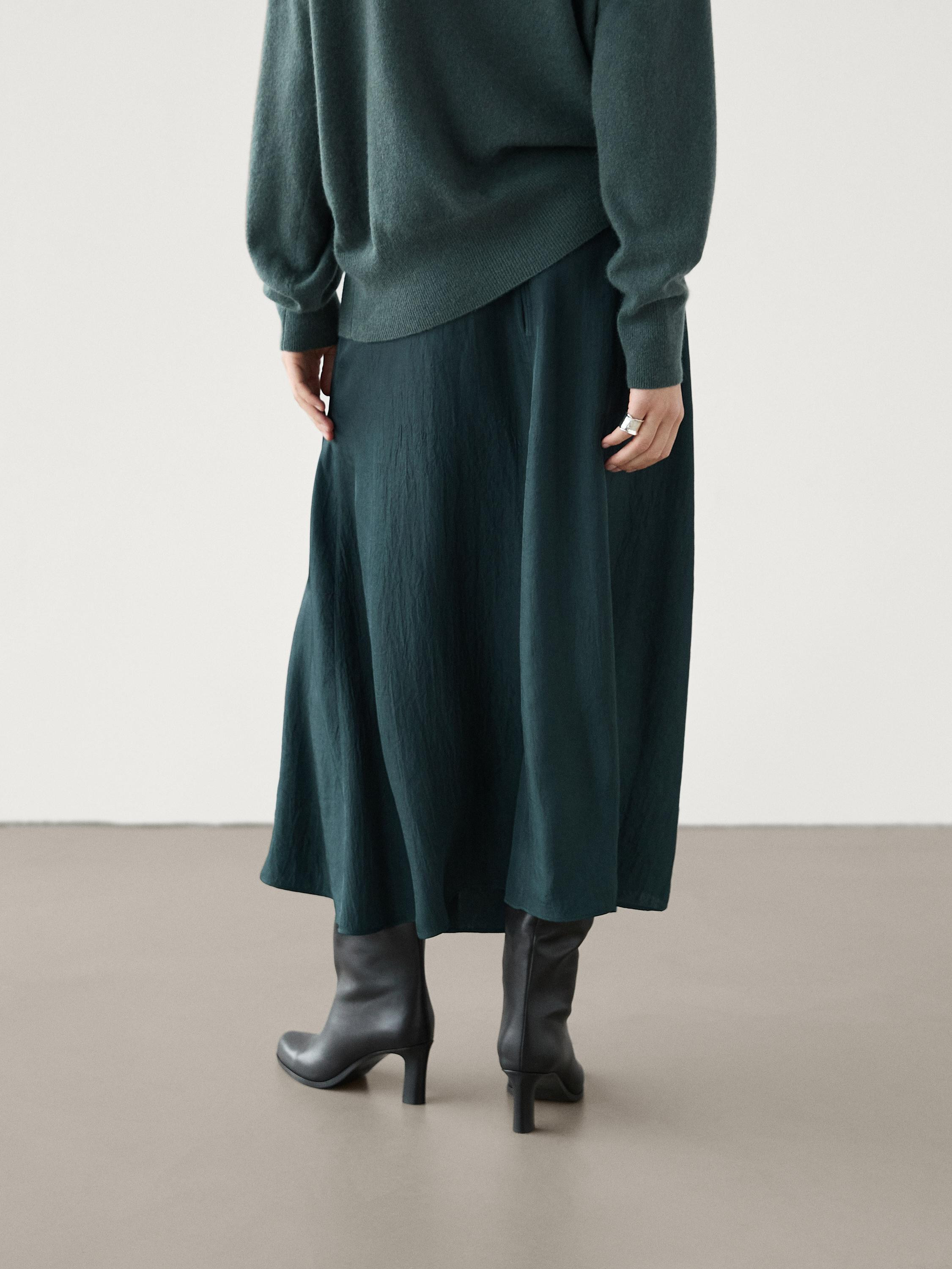 Crackled satin midi skirt co-ord | Massimo Dutti UK