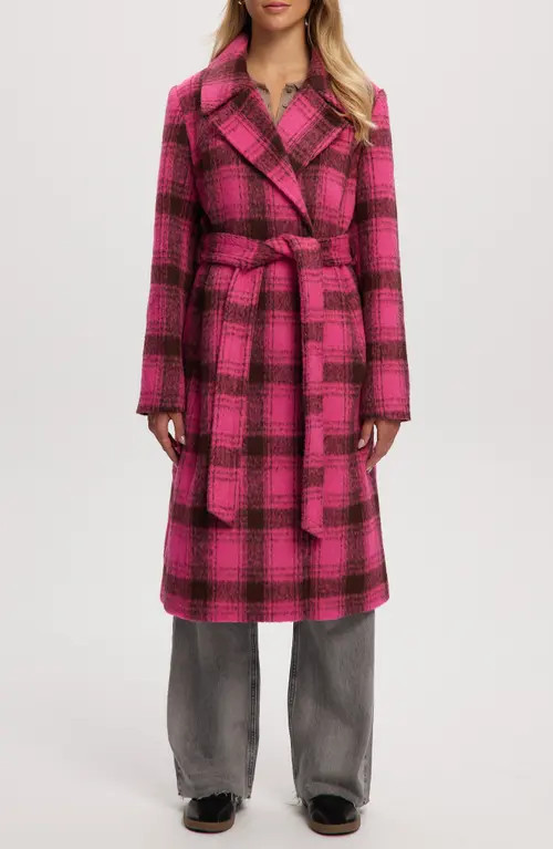 Noize Katja Vegan Wool Plaid Coat in Hot Pink at Nordstrom, Size Large | Nordstrom