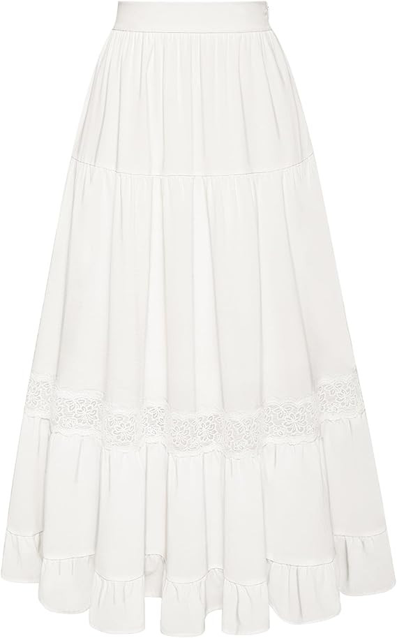 Belle Poque Women's Midi Skirt Boho Flowy Spring Summer Elastic Waist Aline Ruffle Lace Tiered Sk... | Amazon (US)