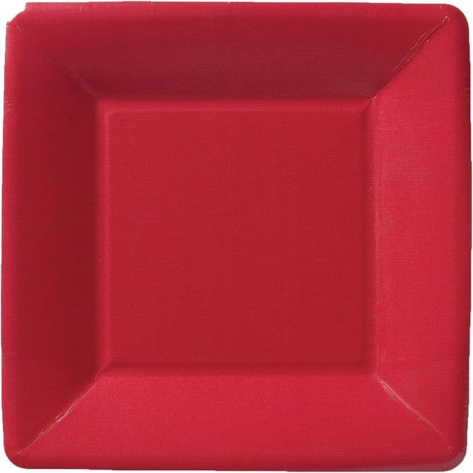 Boston International IHR Classic Linen Square Disposable Dessert Paper Plates, 7-Inches, Red, 8 | Amazon (US)