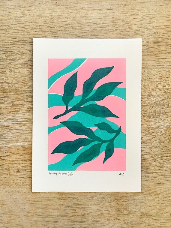 Pink & Green Spring Leaves Plant A4 Screen Print | Etsy (US)