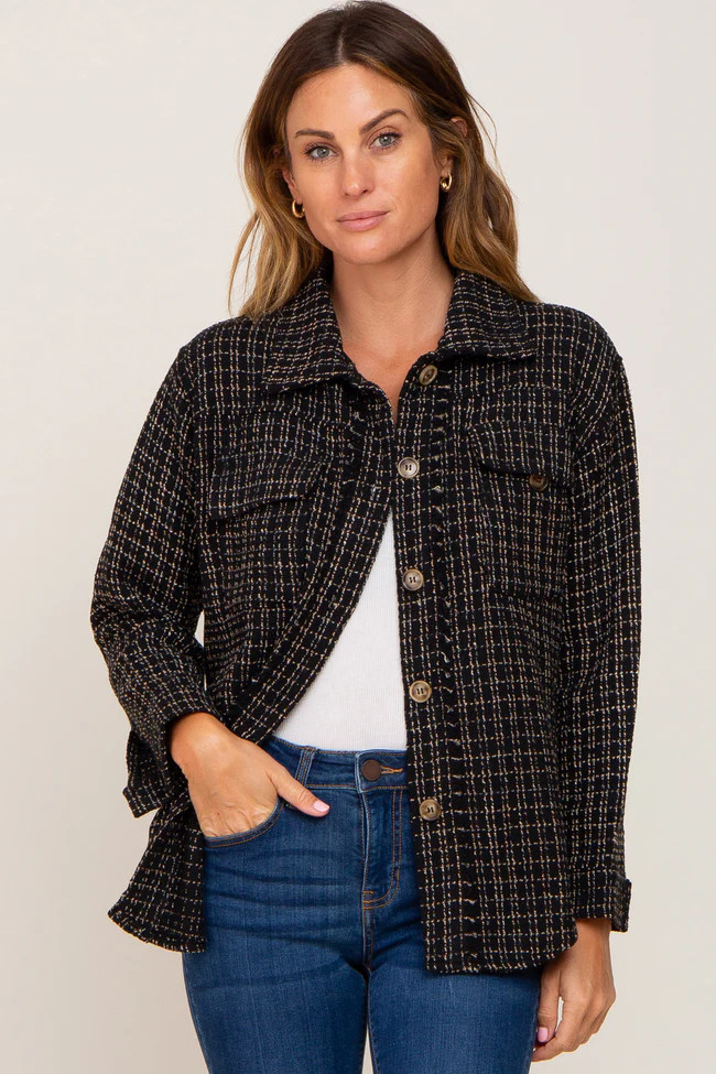 Black Tweed Front Pocket Shacket | PinkBlush Maternity