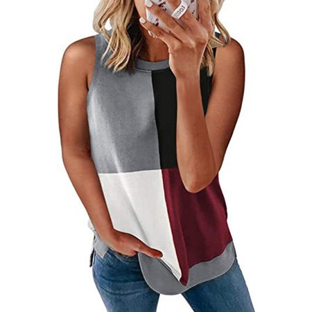 Haite Women Summer Shirt Sleeveless Tops Crew Neck Color Block Casual Tank Tops Blouses | Walmart (US)