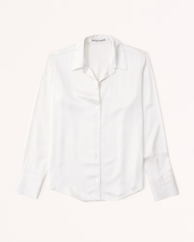 Long-Sleeve Satin Button-Up Shirt | Abercrombie & Fitch (US)