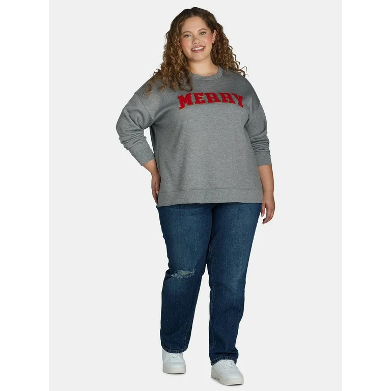 Terra & Sky Women's Plus Size Merry Graphic Sweatshirt with Long Sleeves, Sizes 0X-4X | Walmart (US)