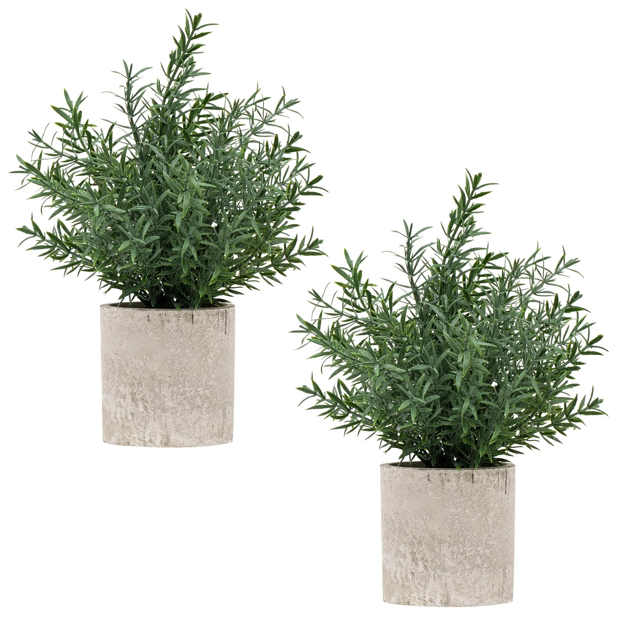 SenQWFa 2 pack small artificial rosemary plants green leaves in paper pulp pots for shelf desk bathroom farmhouse room coffee table decor easy | Lowe's