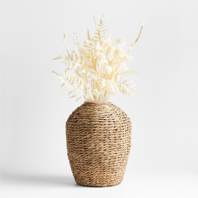Dried Botanical Arrangement in Handwoven Seagrass Vase | Crate & Barrel | Crate & Barrel