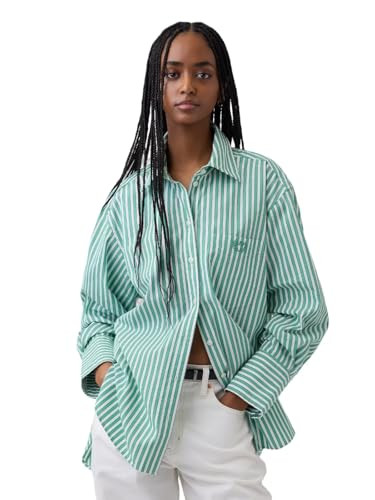 GAP Womens Embroidered Oversized Shirt Green Stripe XS | Amazon (US)